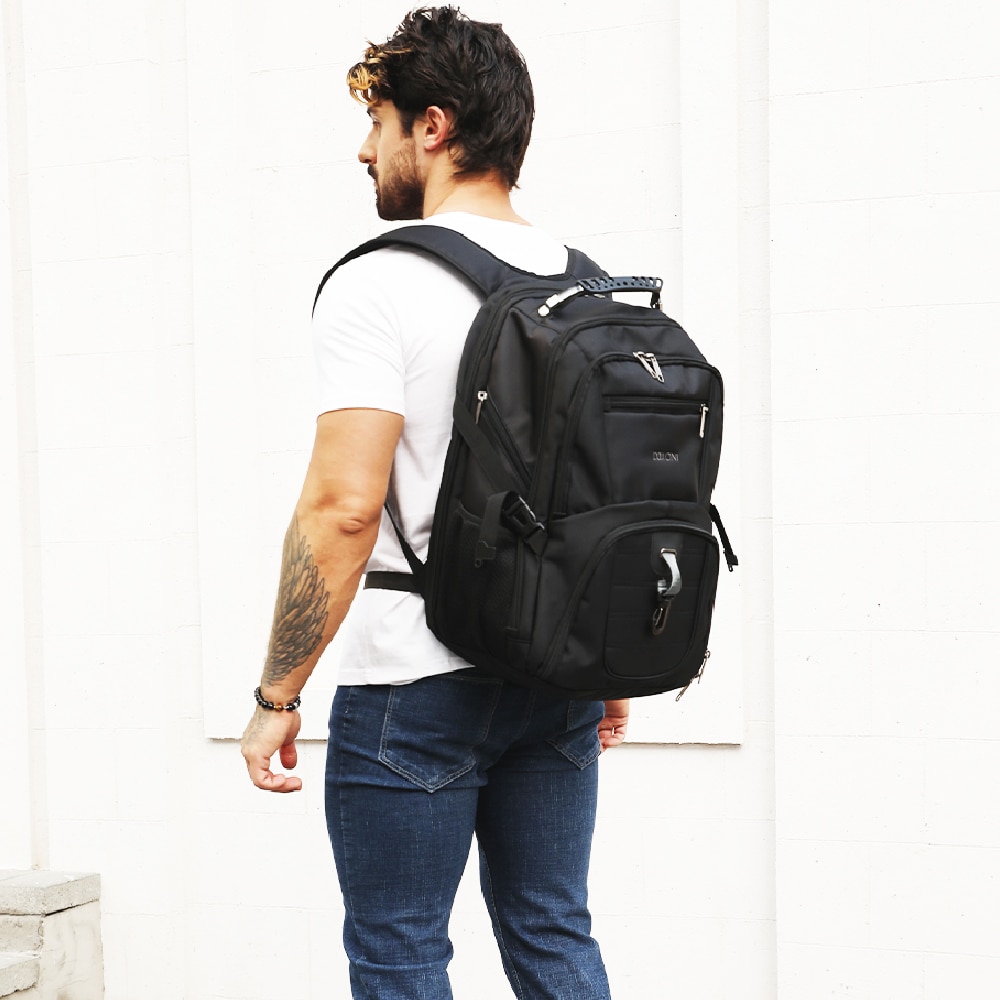 Rucsac laptop, Dollcini, unisex, impermeabil, geantă de lucru pentru afaceri cu port de încărcare USB, se potrivește pentru computer de 17", 546941, negru/albastru