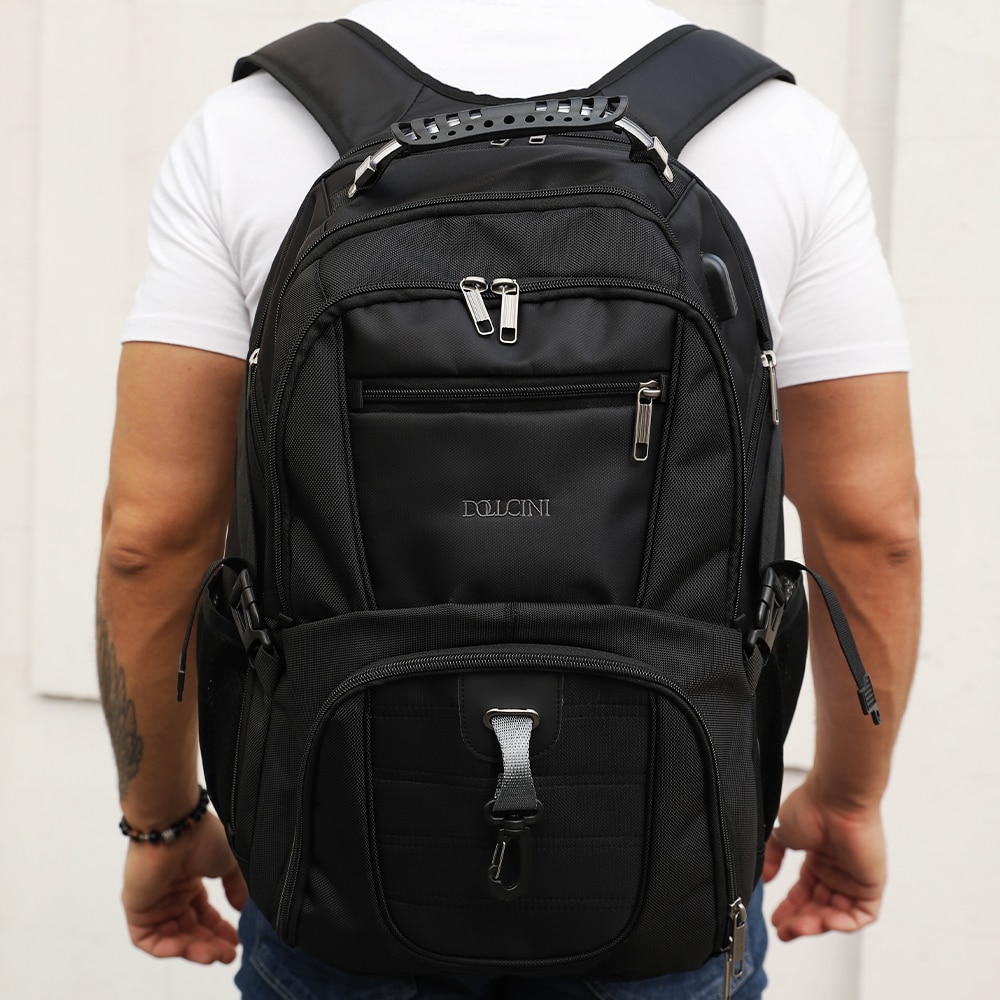 Rucsac laptop, Dollcini, unisex, impermeabil, geantă de lucru pentru afaceri cu port de încărcare USB, se potrivește pentru computer de 17", 546941, negru/albastru
