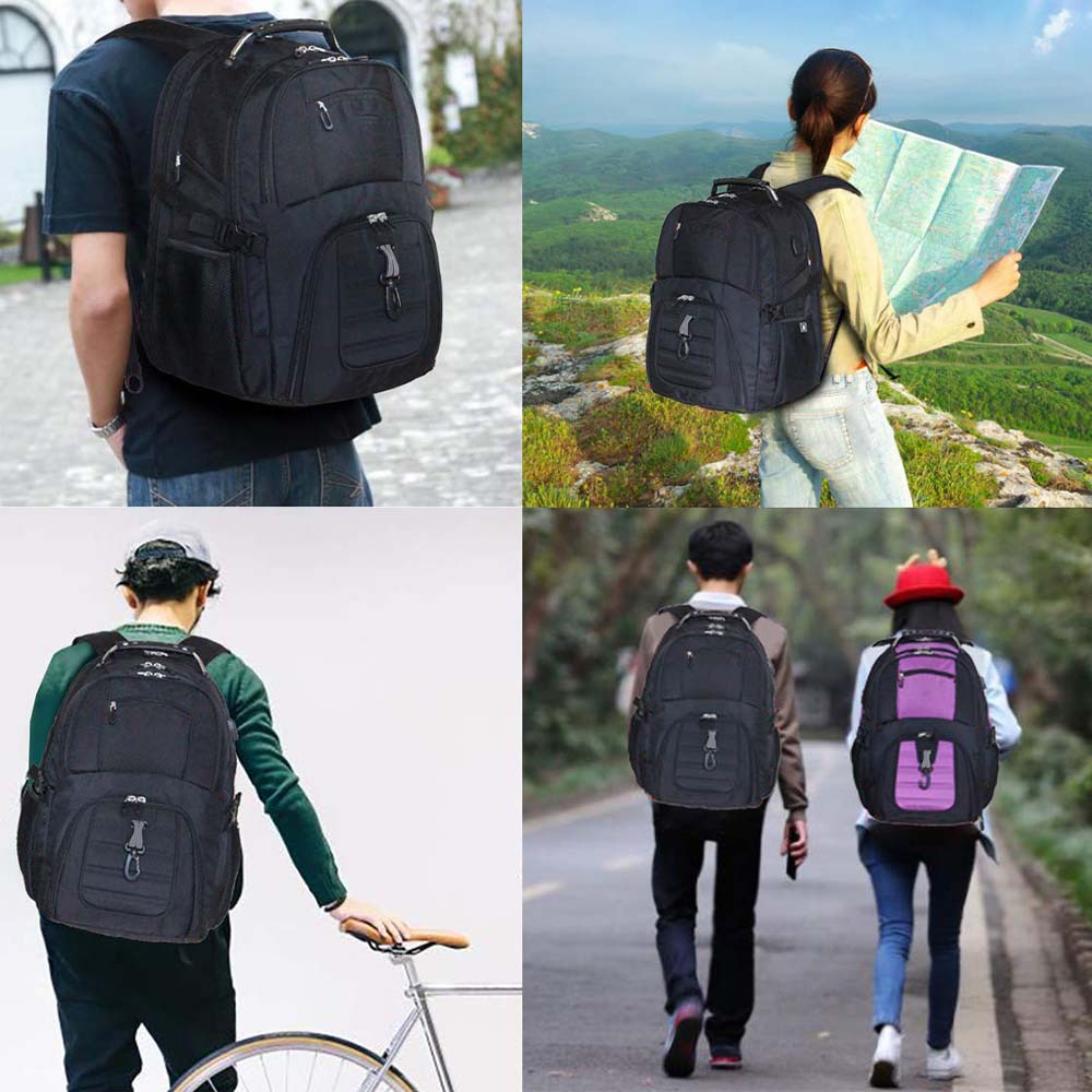 Rucsac laptop, Dollcini, unisex, impermeabil, geantă de lucru pentru afaceri cu port de încărcare USB, se potrivește pentru computer de 17", 546941, negru/albastru