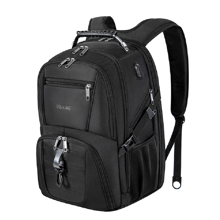 Rucsac laptop, Dollcini, unisex, impermeabil, geantă de lucru pentru afaceri cu port de încărcare USB, se potrivește pentru computer de 17", 546941, negru/albastru