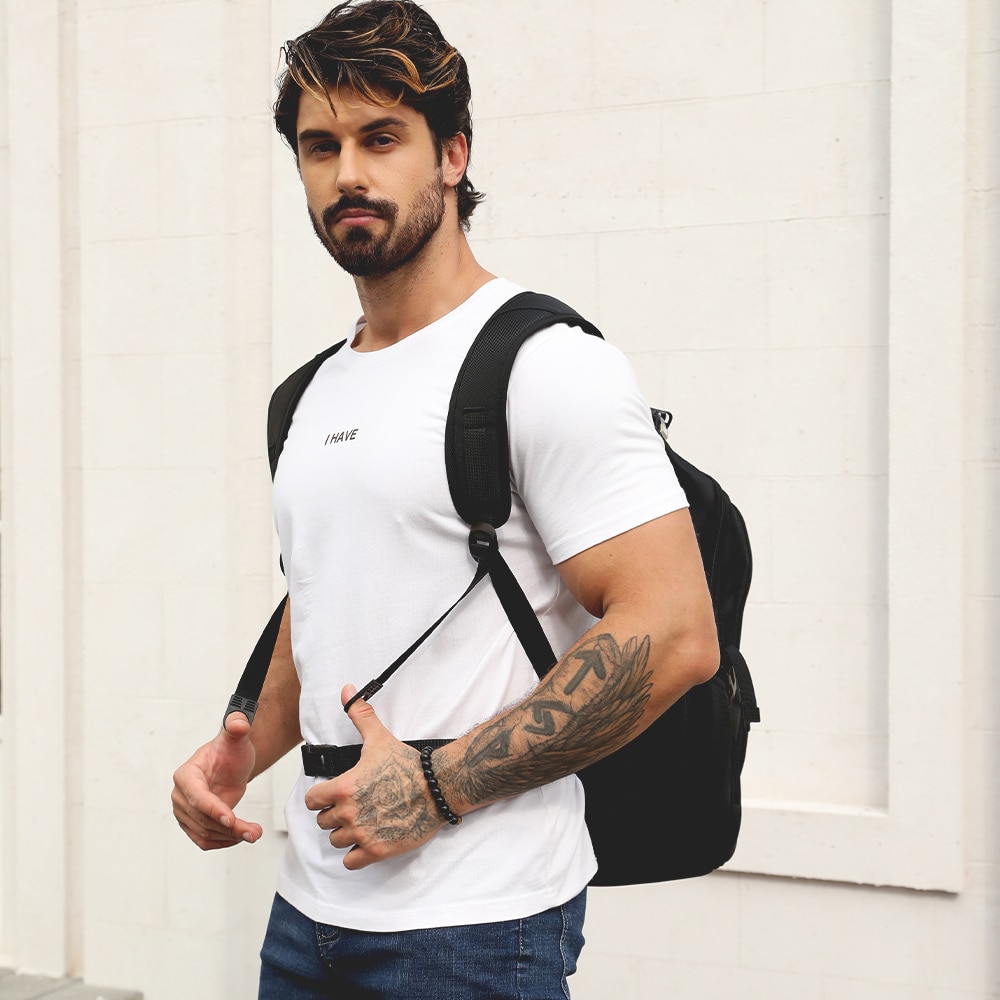 Rucsac laptop, Dollcini, unisex, impermeabil, geantă de lucru pentru afaceri cu port de încărcare USB, se potrivește pentru computer de 17", 546941, negru/albastru