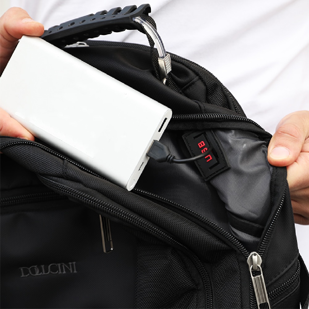 Rucsac laptop, Dollcini, unisex, impermeabil, geantă de lucru pentru afaceri cu port de încărcare USB, se potrivește pentru computer de 17", 546941, negru/albastru