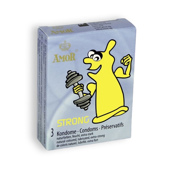 Amor Strong óvszerek, extra erős, 3 darab, síkosított, természetes színű