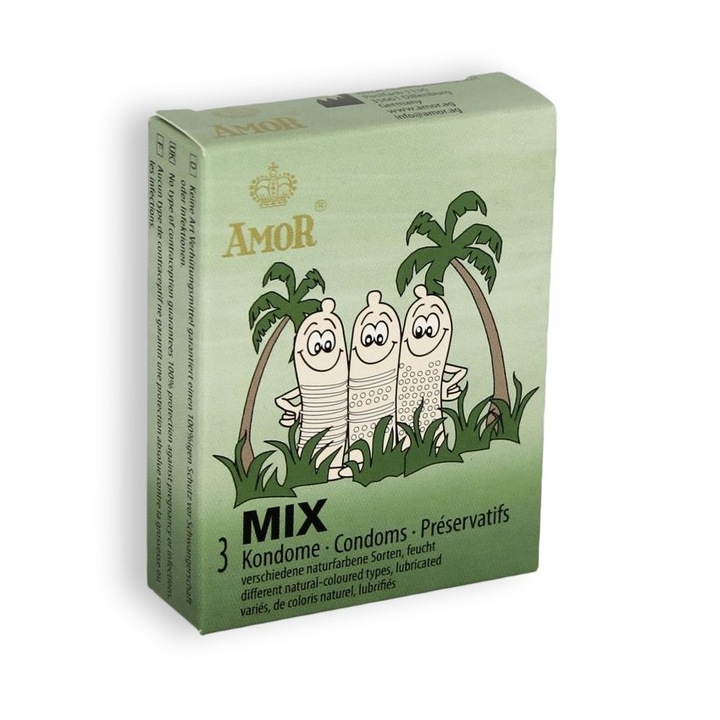 Prezervative Amor MIX, Set de 3 Tipuri Diferite, Lubrifiate, Culoare Naturala