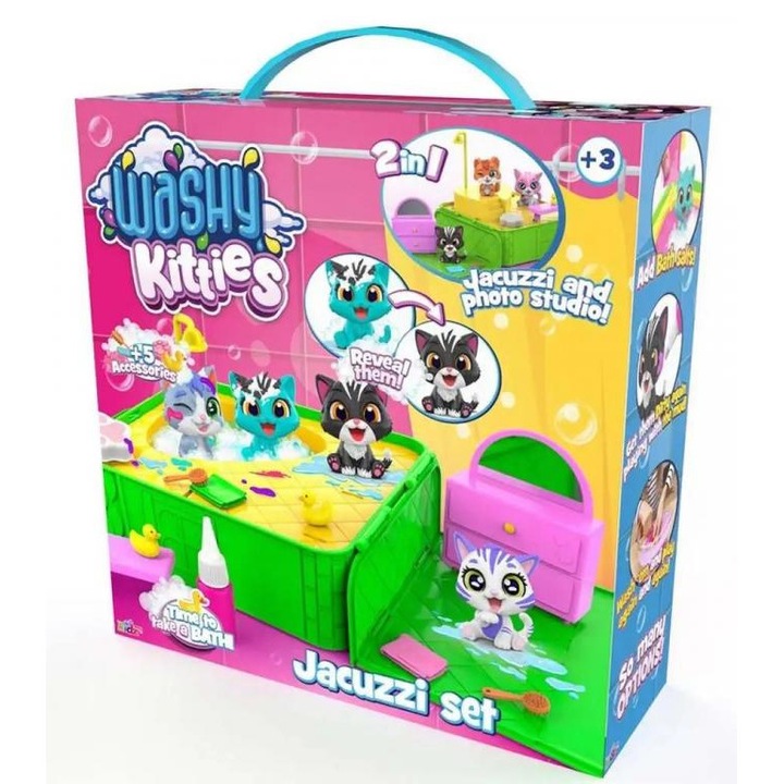 Flair Toys 1096329 Washy Friends: Pisicute care dezvaluie culori cu jacuzzi si accesorii