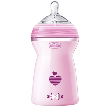 Biberon Chicco Natural Feeling, cu tetina debit rapid, 6 luni +, 330 ml, Roz Biberon Chicco Natural Feeling, cu tetina debit rapid, 6 luni +, 330 ml, Roz