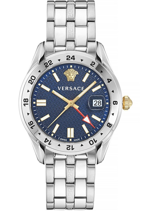 Férfi Versace óra, kvarc Ronda 515.24D GMT szerkezet, ezüst szíj, kék számlap, 5 ATM