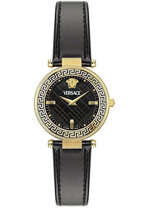Ceas Versace GRECA REVE, mecanism quartz, carcasa inox, curea piele naturala, negru, 35mm