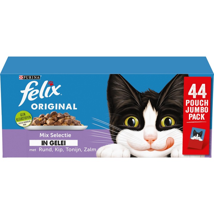 Felix Mix Selection Hrana Umidă pentru Pisici, set 44 pliculete 85g, arome pui, somon și ton, 3, 7kg