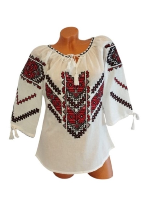 Ie traditionala pentru dama, Alb-Rosu inchis