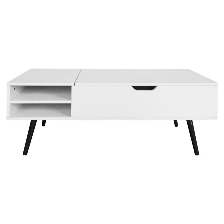 Masuta de cafea DacEnergy, MDF laminat, picioare metalice, spatiu de depozitare, alba, 110x50x40cm