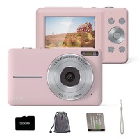 Camera digitala compacta, card de memorie 32G, Bytelike, ecran IPS de 2,4 inchi, 44MP, zoom 16X, camera pentru studenti, roz