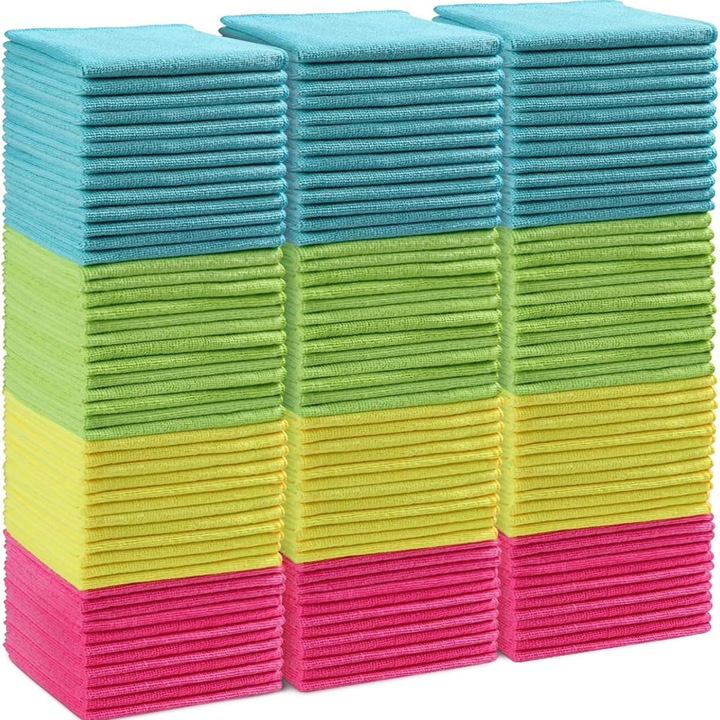 Lavete de Curatare din Microfibra, Set 150 de Bucati, 4 Culori Diferite, 30x40 cm (Verde/Albastru/Galben/Roz)