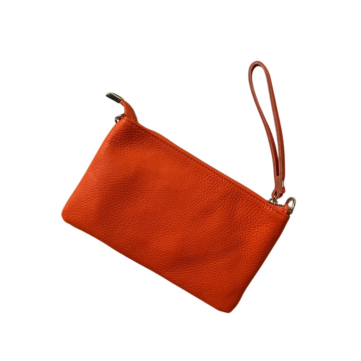 Gentuta tip plic din piele naturala, premium, dimensiuni 15.5 cm x 23 cm culoare portocaliu