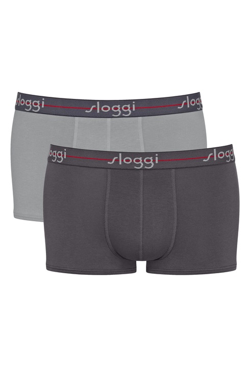 Sloggi, Set de boxeri cu banda logo in talie - 2 perechi, Gri/Rosu vermillion