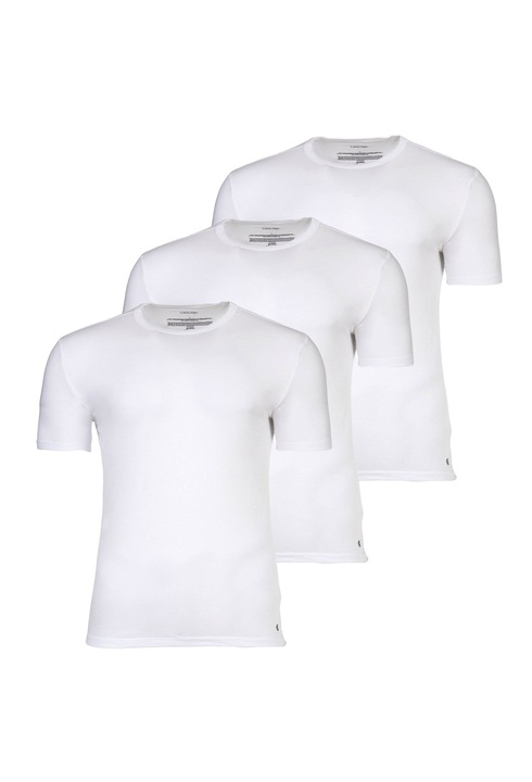 CALVIN KLEIN, Set de tricouri de casa din amestec de bumbac - 3 piese, Alb
