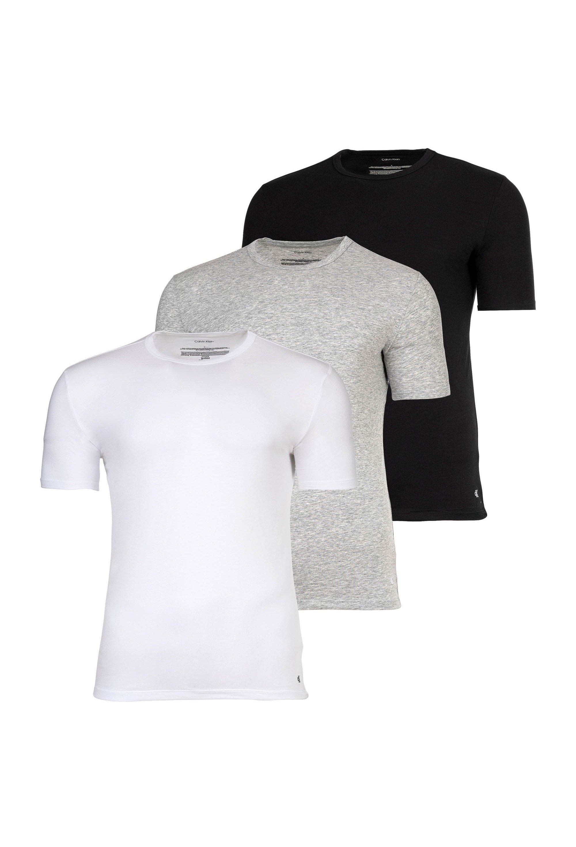 CALVIN KLEIN, Set de tricouri de casa din amestec de bumbac - 3 piese, Alb, Negru, Gri, 2XL