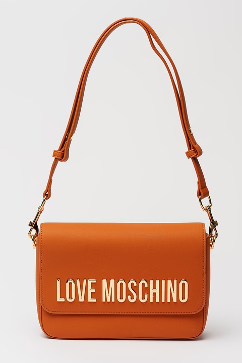 Love Moschino, Geanta de piele ecologica cu bareta de umar si logo metalic, Portocaliu persan