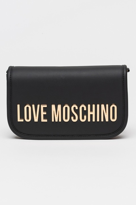 Love Moschino, Geanta crossbody de piele ecologica cu clapa, Negru