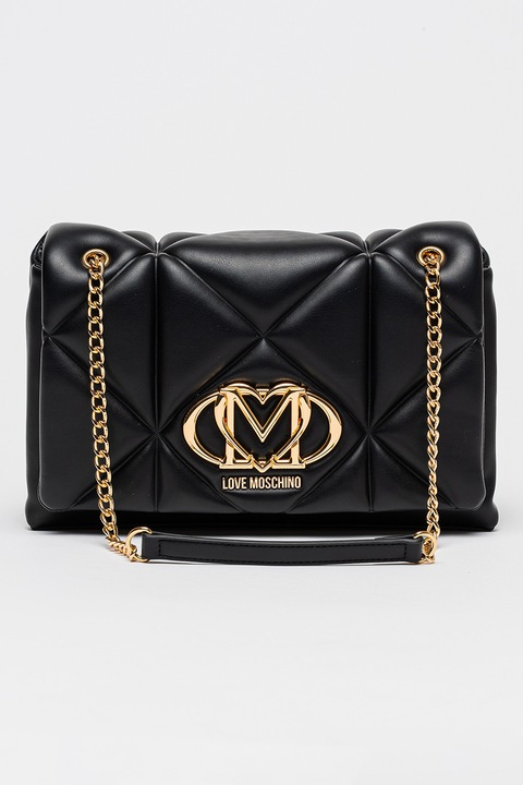 Love Moschino, Geanta crossbody de piele ecologica cu lant, Negru
