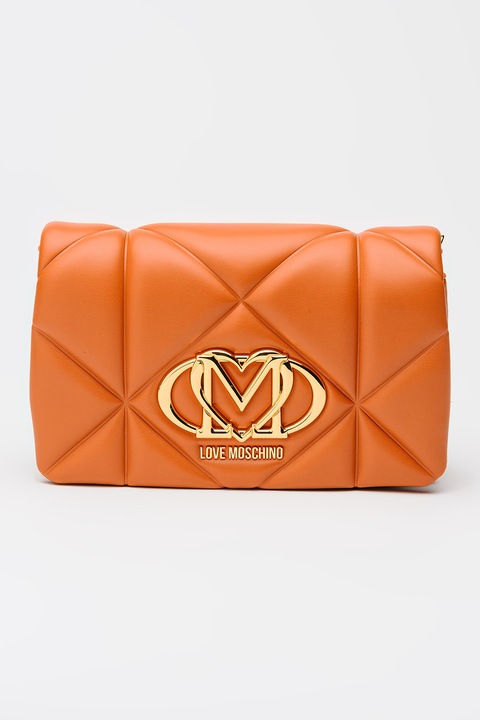 Love Moschino, Geanta crossbody de piele ecologica cu lant, Portocaliu persan