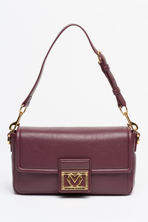 Love Moschino, Geanta din piele ecologica cu bareta de umar si clapa, Violet pruna