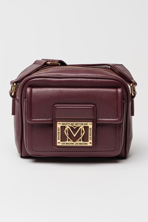 Love Moschino, Чанта през рамо от еко кожа с джоб с капаче отпред, Тъмновиолетов