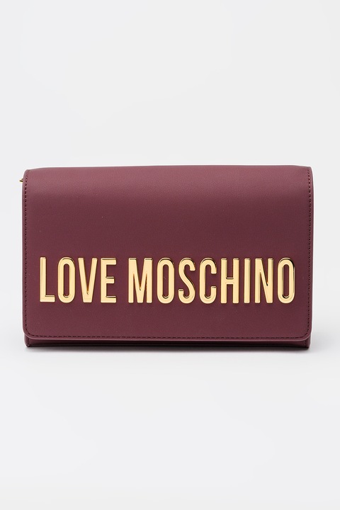 Love Moschino, Чанта през рамо от еко кожа с презрамка с верижка и лого, Тъмновиолетов