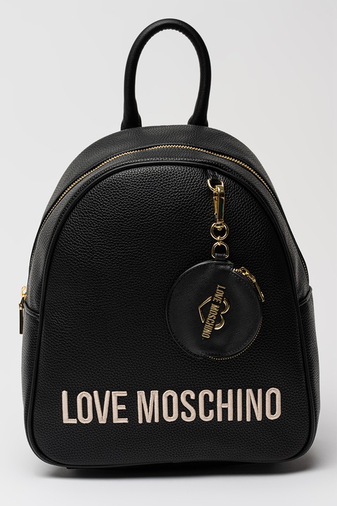Love Moschino, Rucsac cu fermoar si logo brodat, Negru