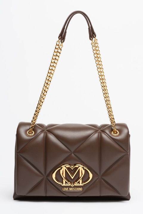 Love Moschino, Geanta matlasata cu bareta de umar din lant, Maro inchis