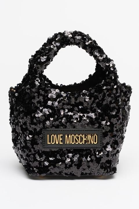 Love Moschino, Geanta cu maner, logo si bareta detasabila, Negru
