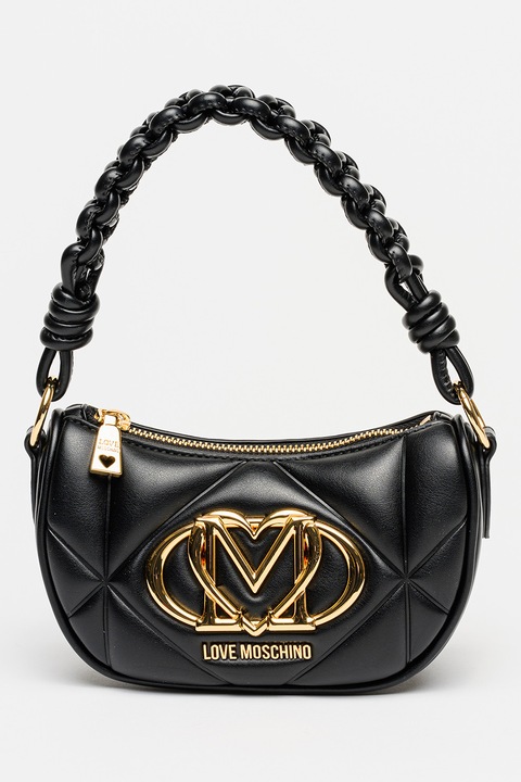Love Moschino, Geanta din piele ecologica cu bareta de umar, Negru