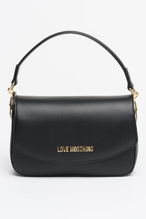 Love Moschino, Geanta crossbody din piele ecologica cu bareta detasabila, Negru antracit