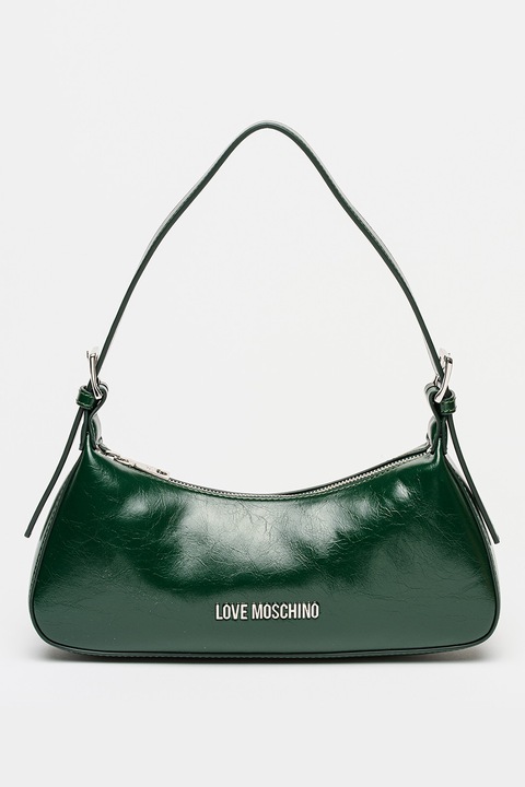 Love Moschino, Geanta din piele ecologica cu bareta de umar si logo, Verde englez