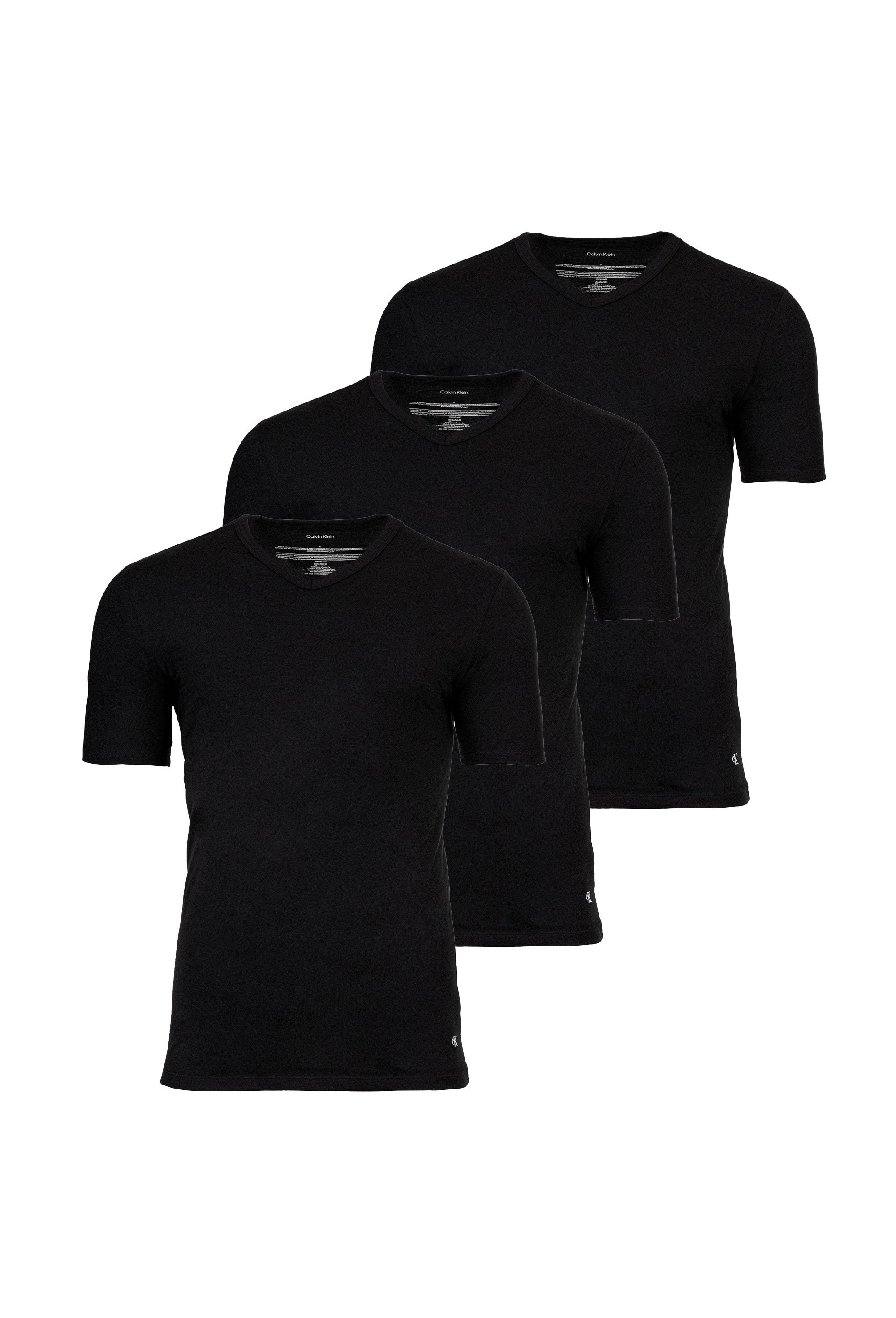 CALVIN KLEIN, Set de tricouri de casa cu decolteu in V Icon - 3 piese, Negru, L
