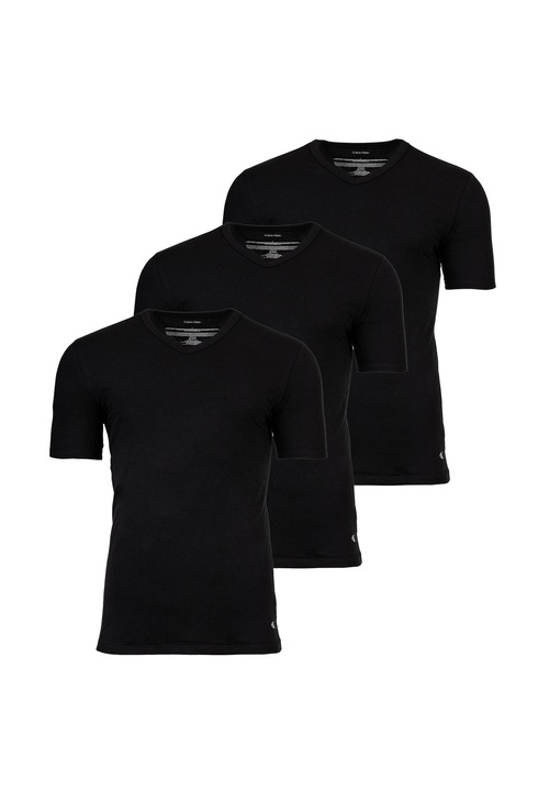 CALVIN KLEIN, Set de tricouri de casa cu decolteu in V Icon - 3 piese, Negru