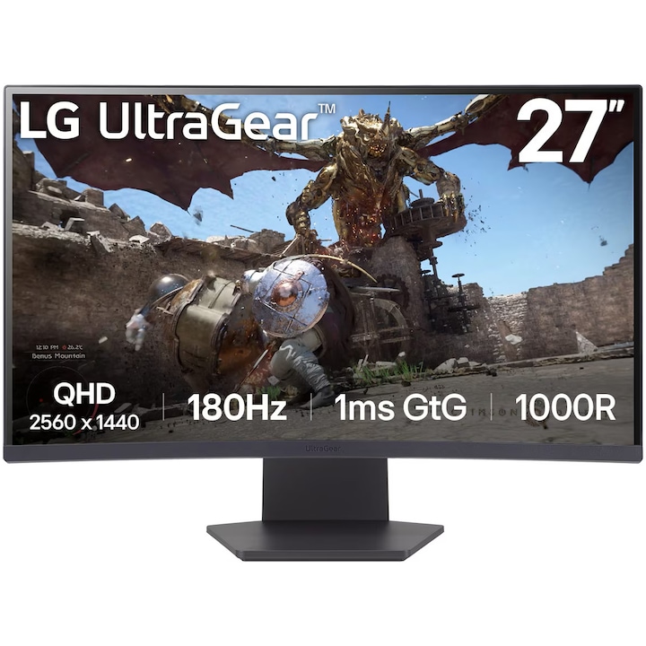 LG UltraGear™ 27GS60QC ívelt gamer monitor, 27", QHD, 180 Hz, 1 ms, FreeSync™, fekete
