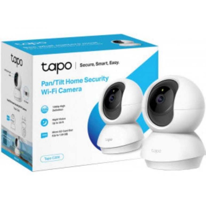 Камера за видеонаблюдение, Tapo, C200, Full HD, 2MP, 2.4 мм, за вътрешна употреба, IR 9 м, размери 117.7x86.6x85 мм, бяла