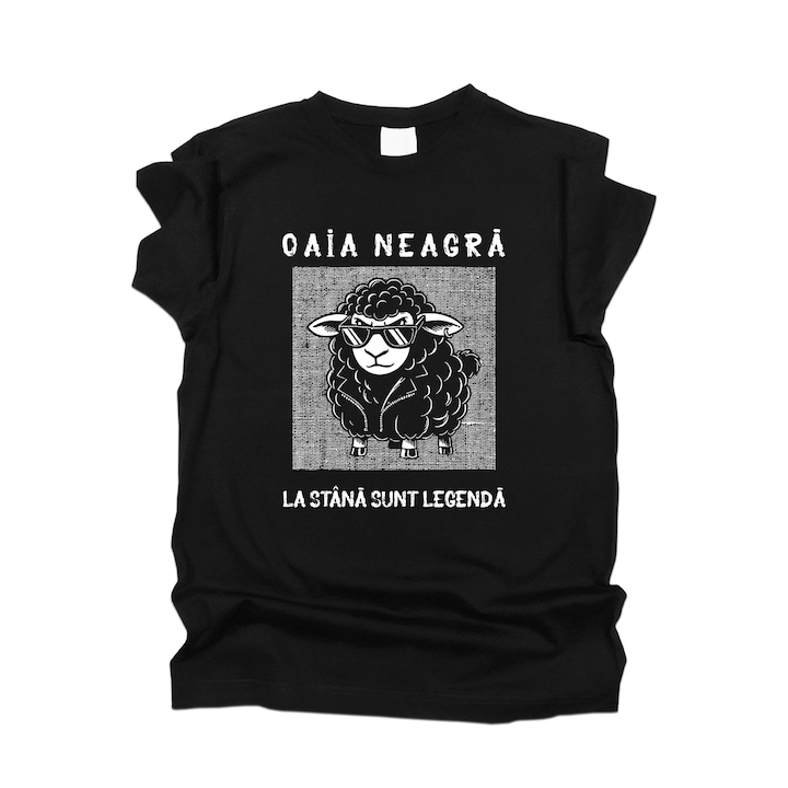 Tricou barbati cu mesaj amuzant, K-off, Oaia Neagra, La stana sunt legenda, negru, L