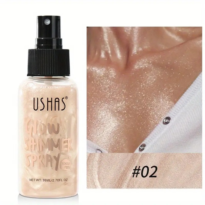 Spray Iluminator Lichid Rezistent la Apa, Bronzer si Highlighter pentru Fata si Corp - #02