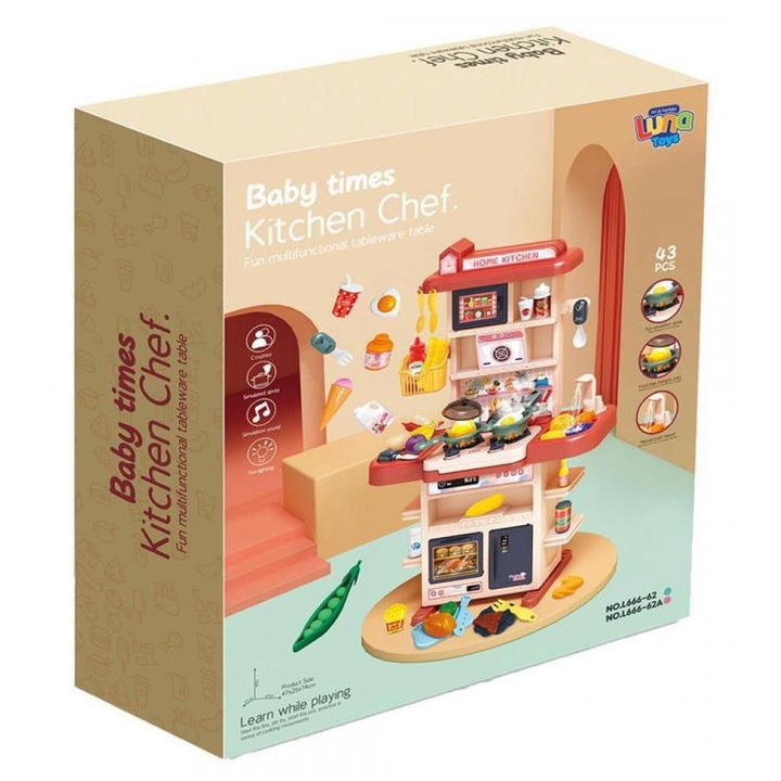 Luna 8649196 Konyhai piros játékszett fénnyel és hanggal 43db-os Többszínű