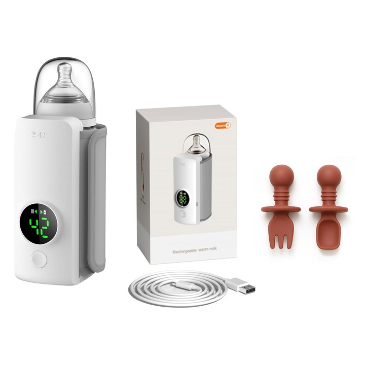 Преносима нагревател за бутилки PUFFIN CONCEPT - 6 температурни настройки, LCD дисплей, батерия 6000mAh, презареждаема през USB + разнообразни прибори