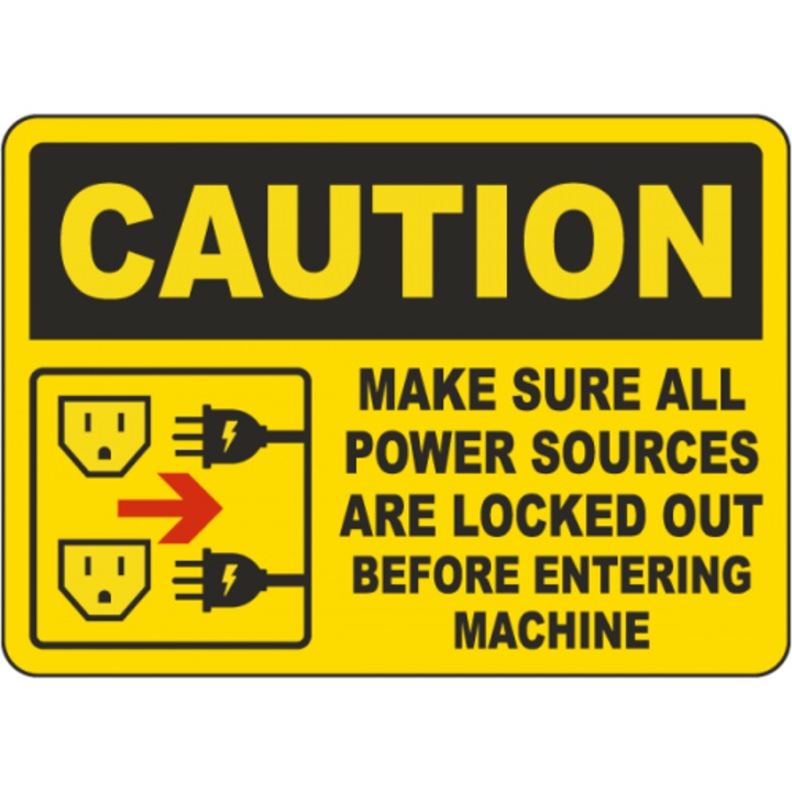 Indicator Caution Make Sure All Power Sources Are Locked Out Sign, Sticker autocolant, Cri-Flo, Dimensiune A5 21x15 cm