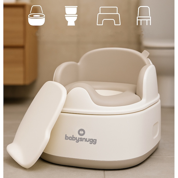 Многофункционално 4-в-1 гърне за деца - Редуктор за тоалетна, Бустер, Седалка, Подвижен контейнер, Мека възглавница, Ергономична облегалка, Противохлъзгащо, Против пръски, Включен калъф - Babysnugg