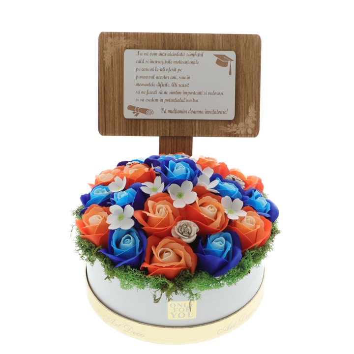 Aranjament floral pentru invatatoare cu mesaj