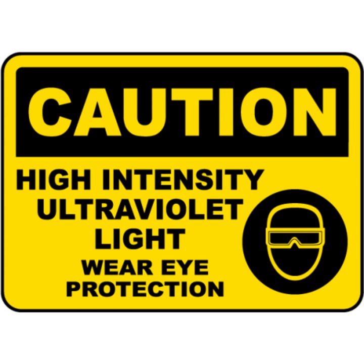 Indicator Caution Ultraviolet Light Sign, Sticker autocolant, Cri-Flo, Dimensiune A5 21x15 cm
