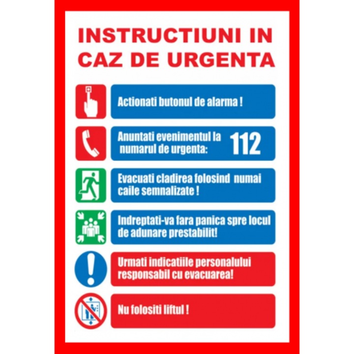 Indicator Cu instructiuni in caz de urgenta, Sticker autocolant, Cri-Flo, Dimensiune A4 21x30 cm