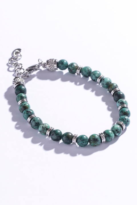 Marc Malone, Féldrágakőgyöngyös karkötő, Zöld, Ezüstszín
