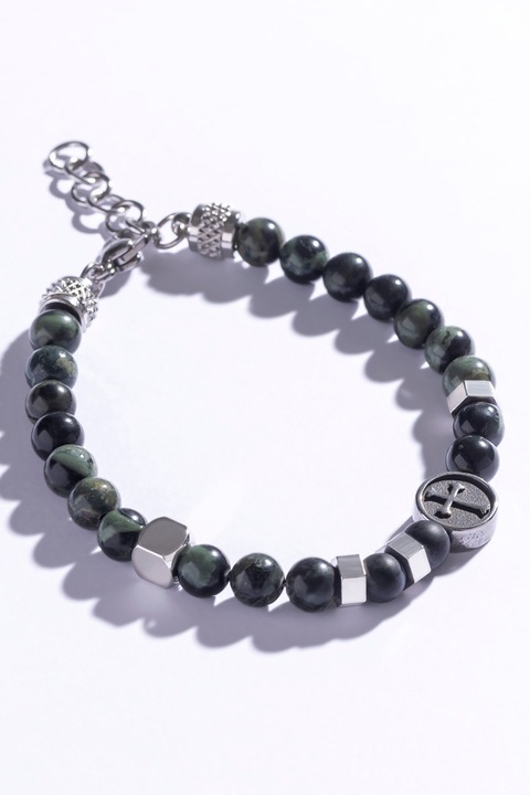 Marc Malone, Rozsdamentes acel karkoto uveggyongyokkel es Negewqguval diszitve, Ezust, Fekete/Sötétzöld/Ezüstszín, 19 + 2 CM