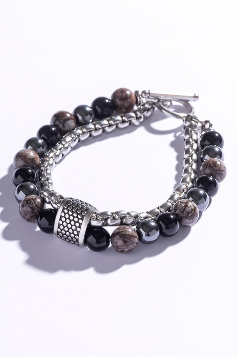 Marc Malone, Kétsoros karkötő obszidiánnal és hematittel, Fekete, Barna, Szürke
